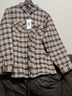 Men's Lightweight Plaid Shirt Jacket - Beige Black
